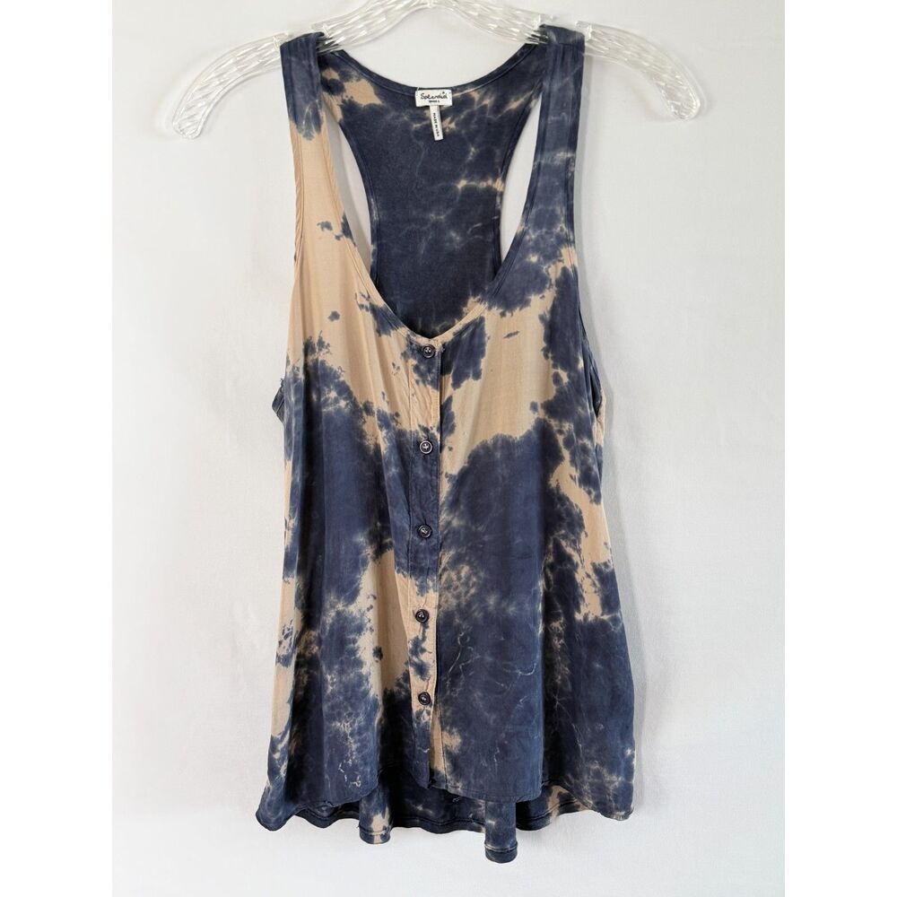 Splendid Navy Tan Tie Dye High Low Racerback Tank Top Size S